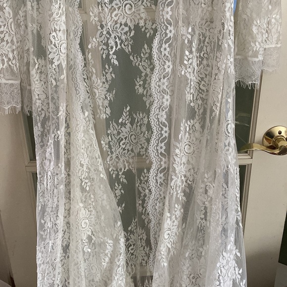 😍 NWOT Aporei Sheer Lace Maxi Dressing Robe Kimono, White, Large - Picture 16 of 16